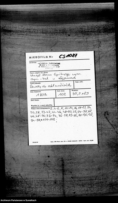 image.from.unit.number "Dowody do Akt Ślubnych Urzędnika Stanu Cywilnego Parafii Lejpunskiej za rok 1857"