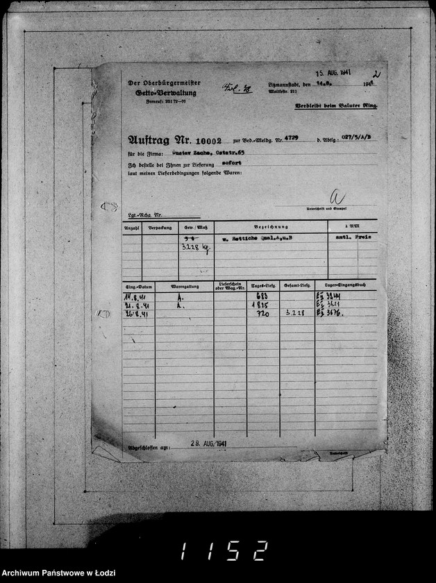 Obraz 6 z jednostki "Erledigte Aufträge von 10000-10999 [Zrealizowane zamówienia na produkty żywnościowe, oleje i inne towary dla Getta]"