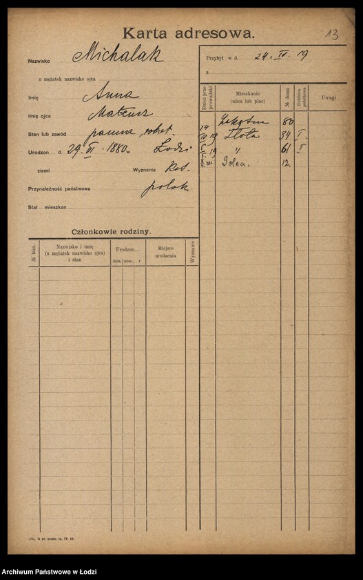 Obraz 15 z jednostki "[Spis ludności Łodzi] Michalak"