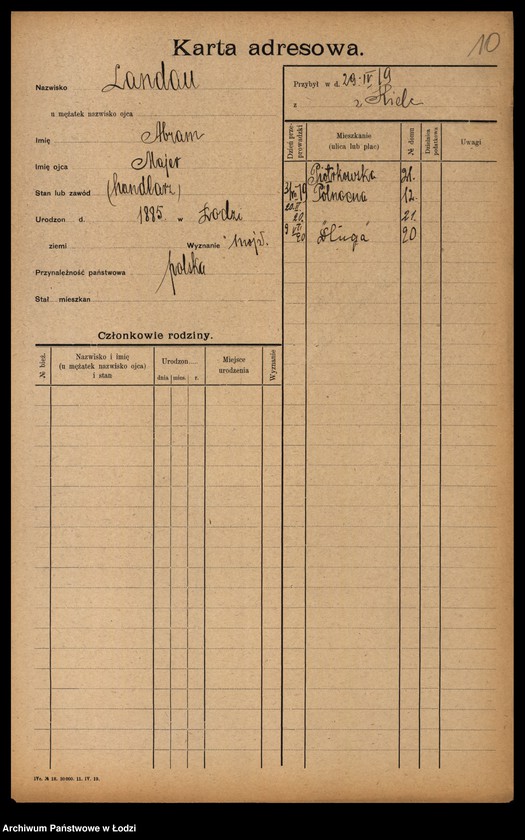 Obraz 12 z jednostki "[Spis ludności Łodzi] Landau - Landman"