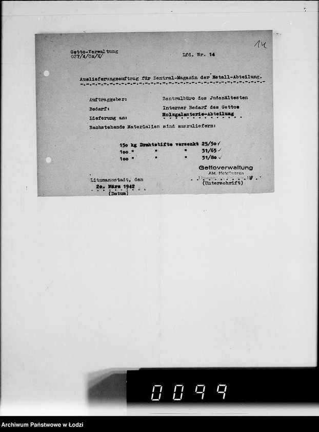 Obraz 18 z jednostki "Auslieferungsaufträge [na dostawę maszyn i artykułów metalowych do Getta]"