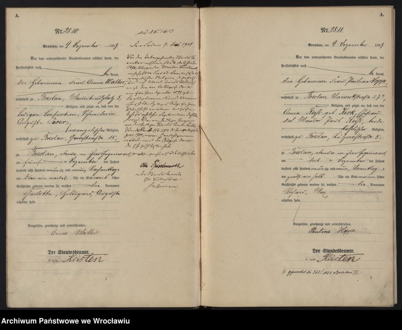 image.from.unit.number "Geburts-Haupt-Register Breslau II 1899 Band 8"