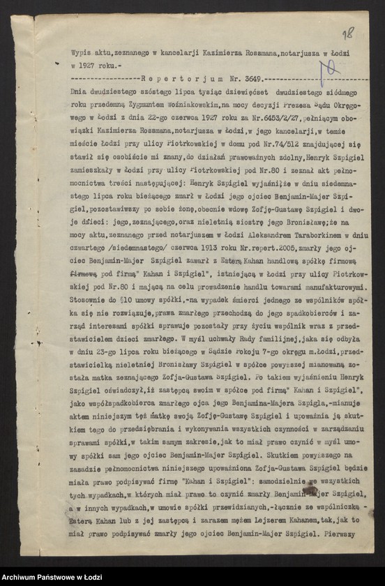 Obraz 20 z jednostki "Kahan i Szpigiel - spółka handowa"