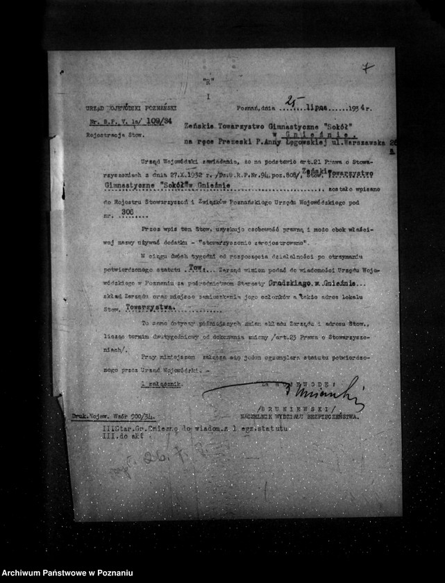 Obraz 11 z jednostki "/Żeńskie Towarzystwo Gimnastyczne Sokół w Gnieźnie - rejestracja/"