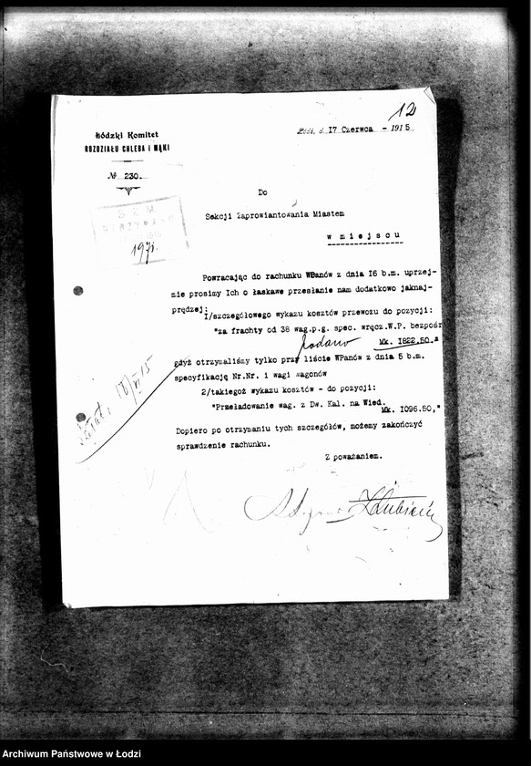 Obraz 19 z jednostki "Korespondencja Sekcji Zaprowiantowania Miasta"