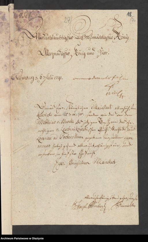 image.from.unit.number "Besitz Veränerung bey denen 2 5/8 Huben in Lomnau [Łomno] H. [Haupt] Amts Neidenburg [Nidzica] Leschnikowski Peter, Ferarius Martin,v. [von] Burski Mathias, v. [ von] Leschnikowskische Erben, v. [von] Komorowska Frantisca vereh. [vereheliche] geb. [geborene] Krajewska"