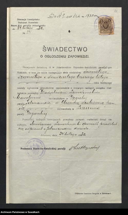 Obraz 13 z jednostki "Aneksa Aktów Ślubnych Rz-Katolickiej par. Wigierskiej za 1930 rok"