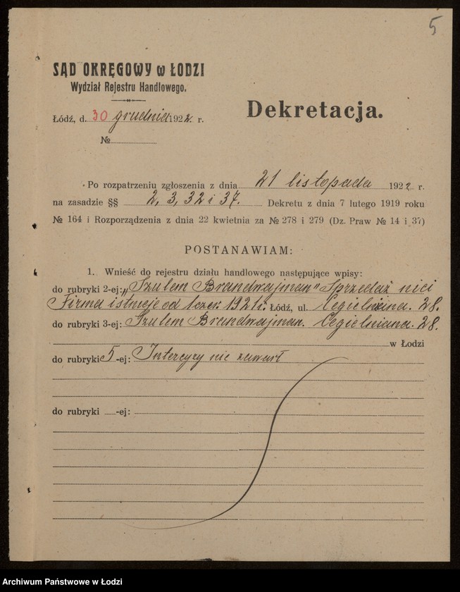 Obraz 7 z jednostki "Szulem Brandwajman- sprzedaz nici"