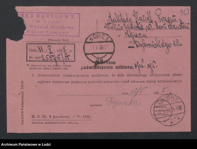 Obraz 12 z jednostki "Zakłady Handlowo-Przemysłowe Włókno Zgierskie wł. Leon Blanstein- sprzedaż surowców włókienniczych i wyrób przędzy w Zgierzu"