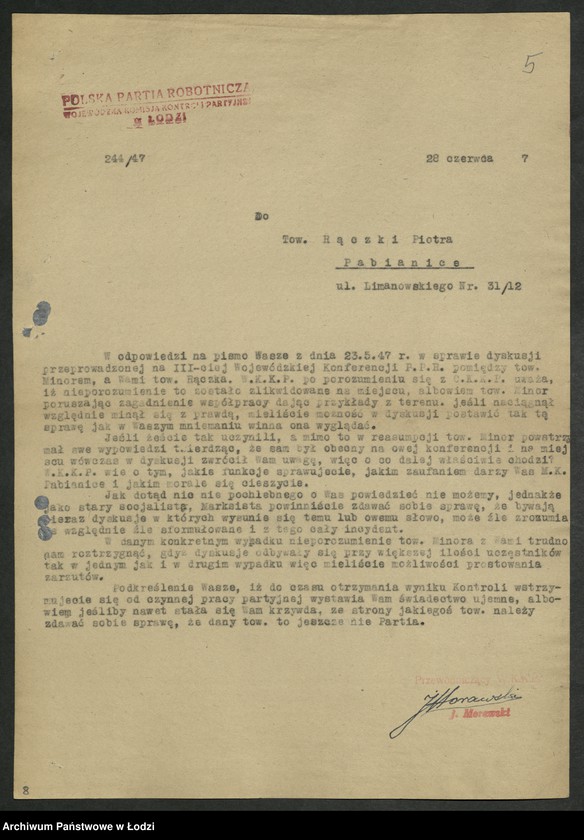 Obraz 6 z jednostki "Korespondencja z komitetami powiatowymi i miejskimi od P do Z"