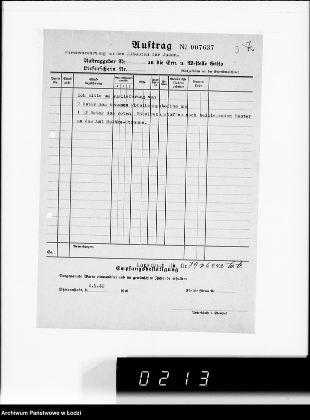 Obraz 13 z jednostki "Warenverwertung am Lager 99. [Aufträge] 7601-7640"