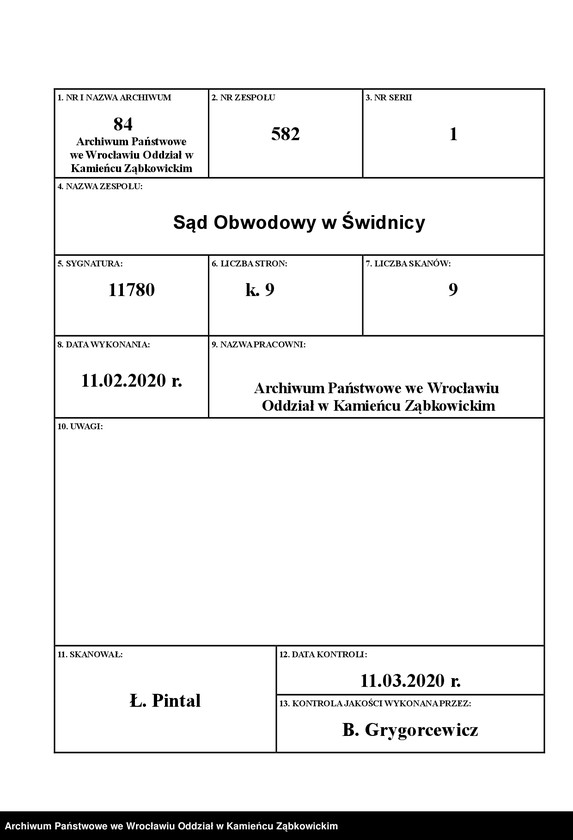 image.from.unit.number "Amtsgericht Schweidnitz Duplikat der Kirchenbücher von Kreisau (Krzyżowa)"