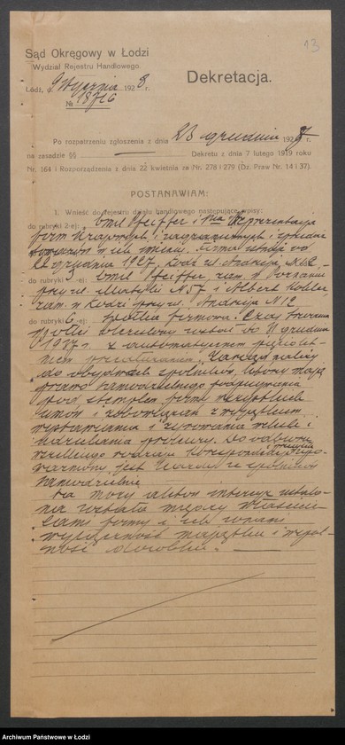 Obraz 15 z jednostki "Emil Pfeiffer i S-ka- reprezentacja firm krajowych i zagranicznych, sprzedaż towarów w ich imieniu"