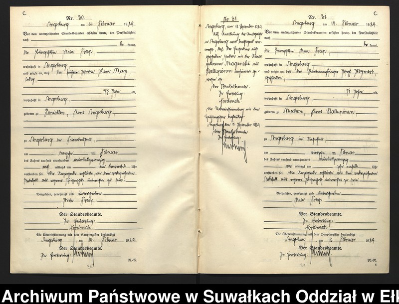 image.from.unit.number "C2. Sterbe = Register (Neben = Register) Standesamt Angerburg einschl. der Standesamtsbezirke Gross Strengeln, Kehlen und Prinowen]"