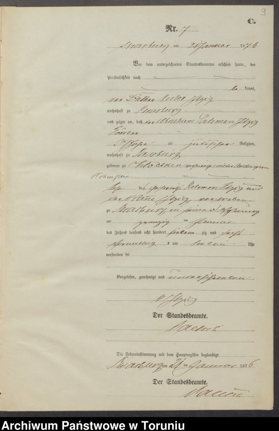 image.from.unit.number "Sterbe-Neben-Register Stadt Strasburg [Brodnica-Miasto] für das Jahr 1876"