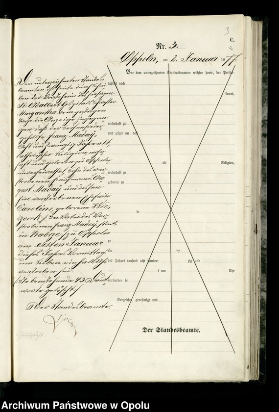 Obraz 6 z jednostki "Urząd Stanu Cywilnego w Opolu 1877 Rejestr zgonów Księga Miejscowa Nr 1 do 346"
