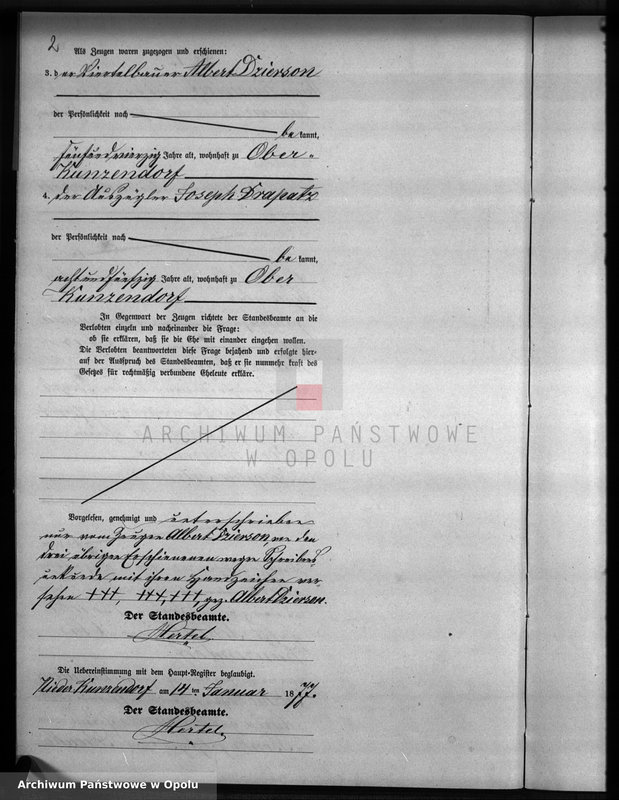 Obraz 6 z jednostki "Heiraths-Neben-Register Standesamts Kunzendorf pro 1877"
