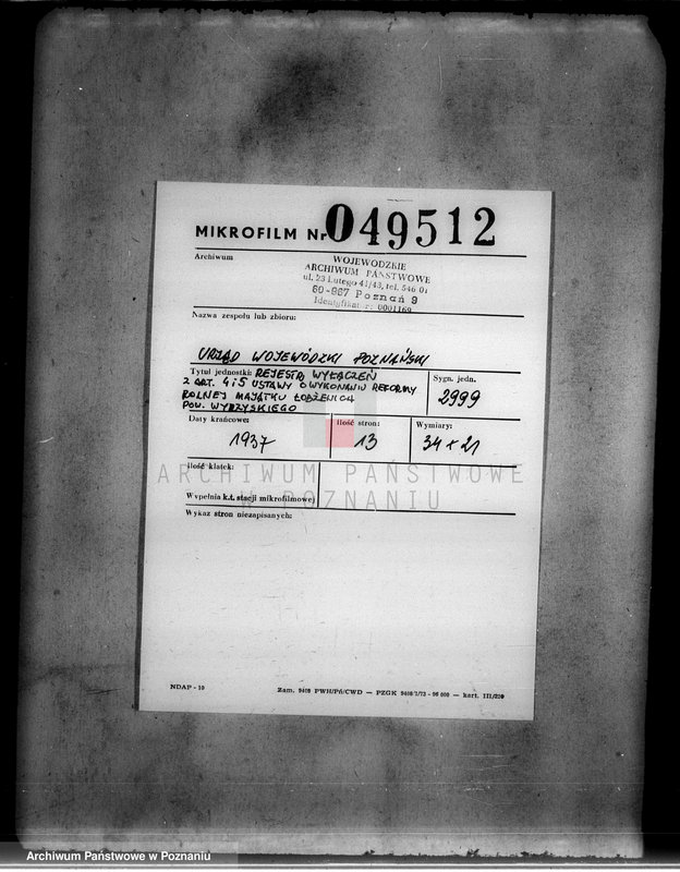 Obraz 2 z jednostki "Rejestr wyłączeń z art. 4 i 5 ustawy o wykonaniu reformy rolnej majątku Łobżenica powiatu wyrzyskiego"