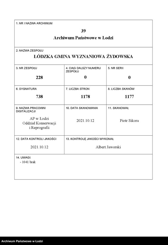 Obraz 1 z jednostki "Kartoteka osób pochowanych na cmentarzu żydowskim przy ulicy Brackiej w latach 1892-1957. Nazwiska na litery: Szn-Szt"