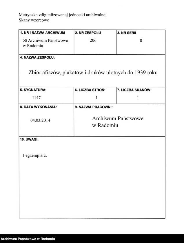 image.from.unit.number "Odezwa wżywająca rolników do natychmiastowej dostawy zbóż dla walczącej Armii Polskiej Podpisano: Minister Spraw Wojskowych: w.z. Majewski; Minister Aprowizacji: A. Minkiewicz"