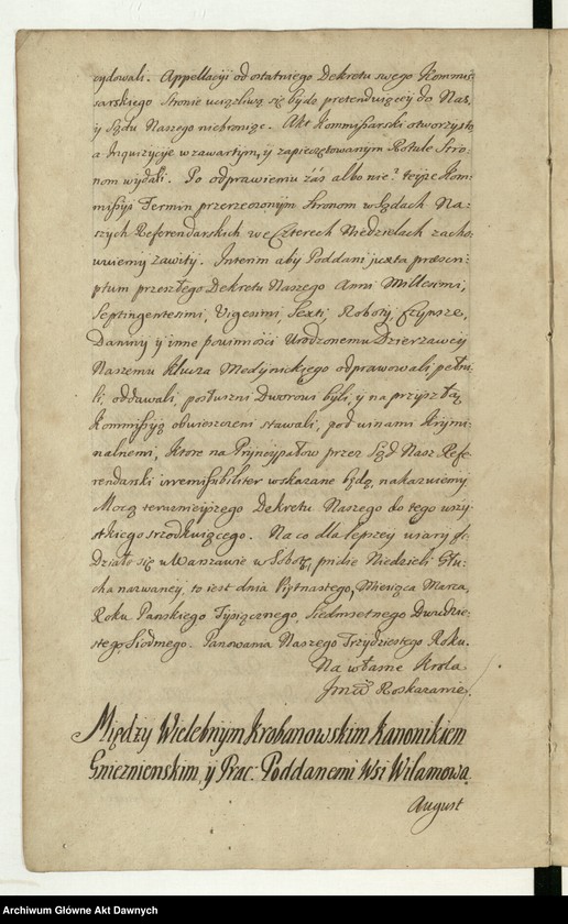 image.from.unit.number ""Akta sądow J K Mci referendarskich koronnych za szczęśliwego panowania - - Augusta II króla polskiego - - Za sprawą i przełożeniem - - Jakuba na Skrzynnie Dunina referendarza koronnego, radoszyckiego, ex post wiślickiego i lipnickiego starosty. Annorum 1727-mi, 1728-vi et 1729-ni. Także za sprawą i przełożeniem - - Józefa na Załuskach Załuskiego referendarza koronnego, kanonika katedralnego krakowskiego, archidiakona pułtuskiego, w katedrze płockiej koadiutora, proboszcza warszawskiego, infułata proboszcza kodeńskiego. Annorum 1730, 1731, 1732-di. Za pisarstwa - - Michała Nagrodzkiego J K Mci sekretarza i pisarza referendarskiego koronnego"."