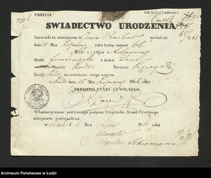 Obraz 12 z jednostki "Dowody metrykalne stałych mieszkańców osady Bałuty nr domu 65-66"