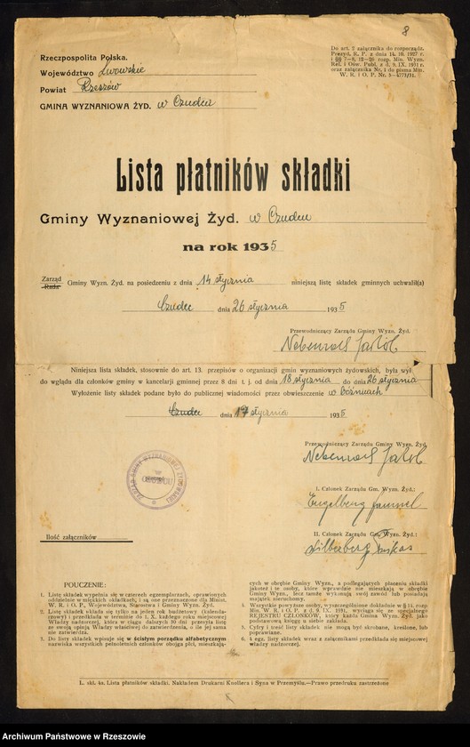 image.from.unit.number "Listy płatników składki Gminy Wyznaniowej Żydowskiej w Czudcu"