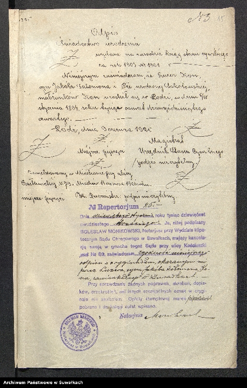 image.from.unit.number "[Dokumenty do akt małżeństw okręgu bożniczego w Suwałkach z 1923 roku]"
