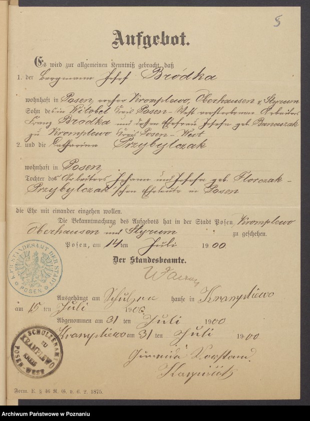 Obraz 7 z jednostki "Die von den Verlobten beigebrachten Urkunden zur Eheschliessung pro 1900"