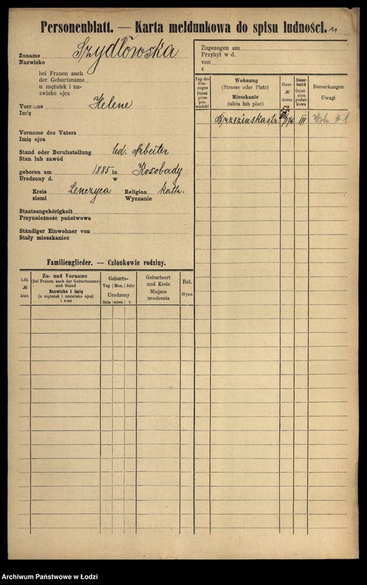 Obraz 13 z jednostki "[Spis ludności Łodzi] Szydłowska-Szymanowski"