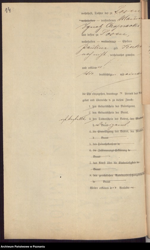 Obraz 16 z jednostki "Die von den Verlobten beigebrachten Urkunden zur Eheschliessung pro 1897"