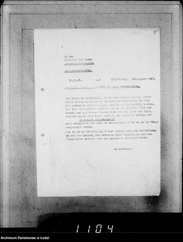 Obraz 9 z jednostki "J.1521-1540 [Wnioski Żydów z Getta o zwrot należności za towar wzięty na kredyt]"