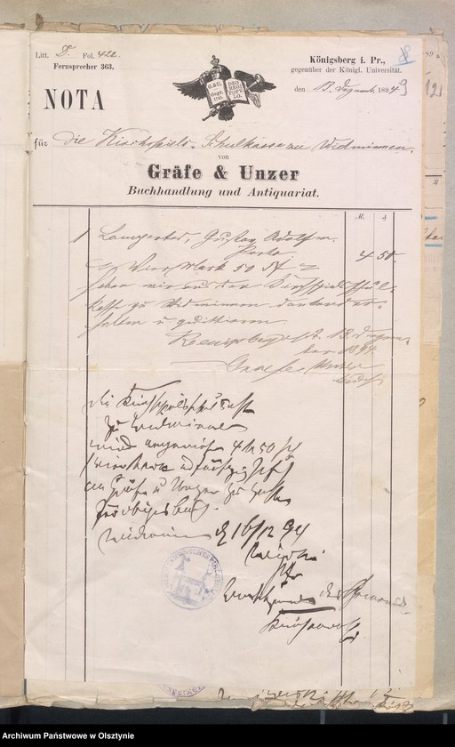 image.from.unit.number "Einnahme und Ausgabe Beläge der Kirchspiels Schulkasse zu Widminnen"