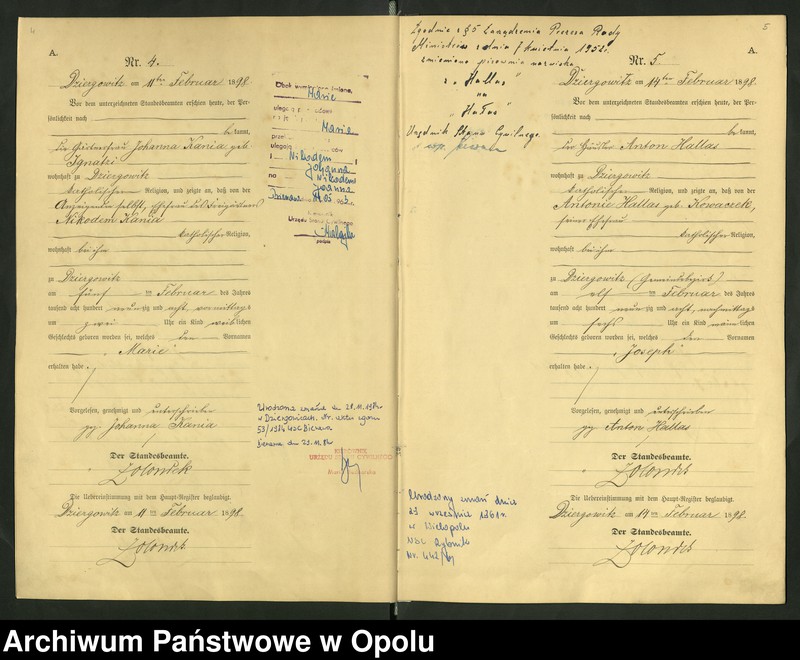 Obraz 6 z jednostki "Urząd Stanu Cywilnego Dziergowice Księga urodzeń rok 1898-99"