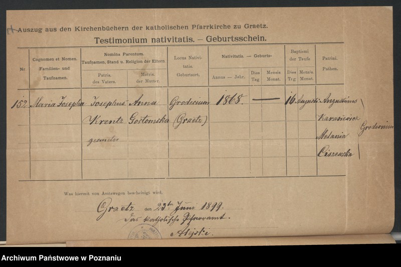 Obraz 9 z jednostki "Die von den Verlobten beigebrachten Urkunden zur Eheschliessung pro 1899"