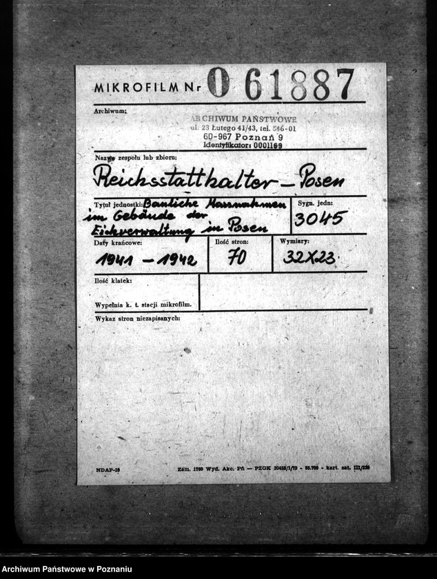 Obraz 2 z jednostki "Bauliche Massnahmen im Gebäude der Eichverwaltung in Posen"