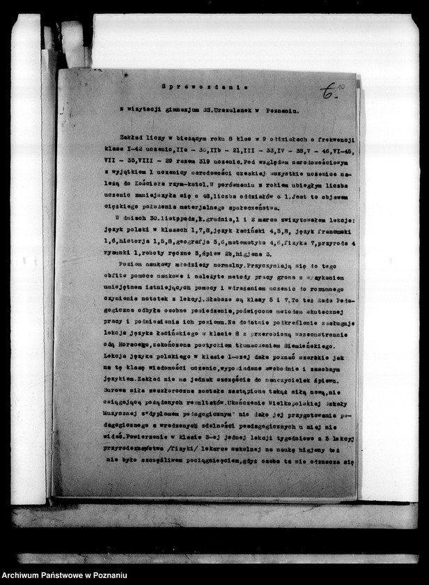 Obraz 14 z jednostki "Prywatne Gimnazjum Żeńskie SS. Urszulanek - Poznań [sprawozdanie z wizytacji i sprawy szkolne]"