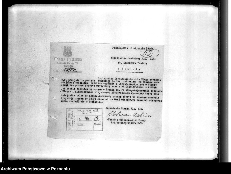 image.from.unit.number "Korespondencja Związku Strzeleckiego - dotycząca głównie Komendantki Pracy Kobiet powiatu Konin"