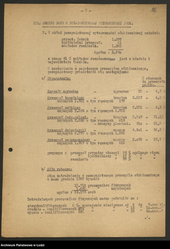 Obraz 17 z jednostki "Centralny Zarząd Przemysłu Włókienniczego; sprawozdania produkcyjne [opisowe, tabele i wykresy]"