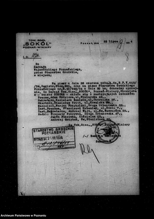 Obraz 12 z jednostki "/Towarzystwo Gimnastyczne Sokół w Poznaniu Winiary - rejestracja/"