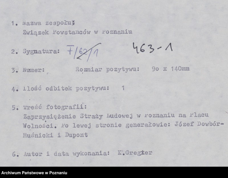 Obraz 4 z jednostki "Zaprzysiężenie Straży Ludowej w Poznaniu na Placu Wolności. Po lewej stronie generałowie: Józef Dowbór - Muśnicki i Dupont."