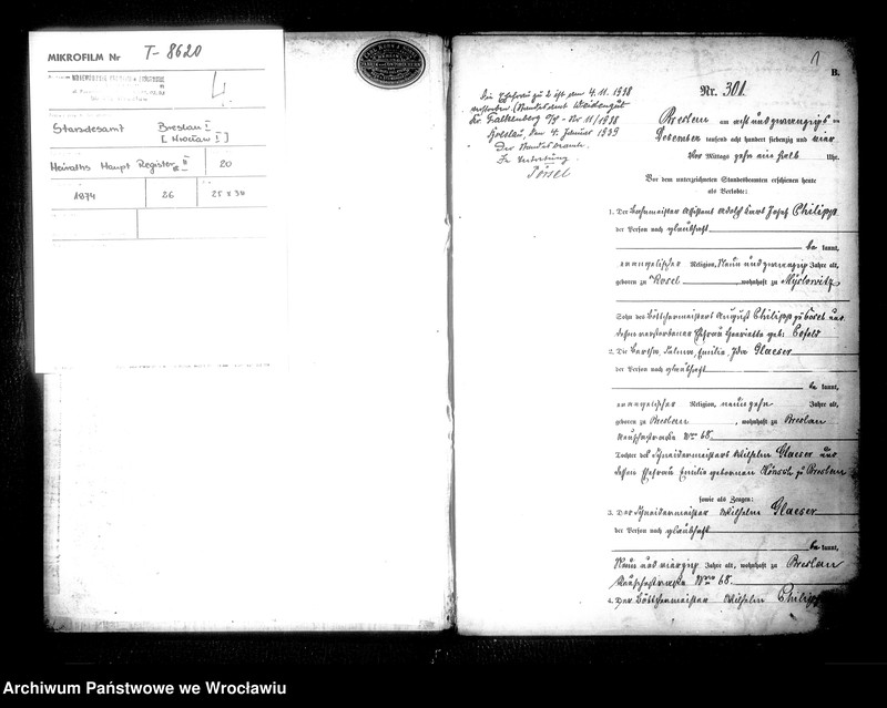 image.from.unit.number "Heiraths-Haupt-Register Breslau I 1874 Band 2"