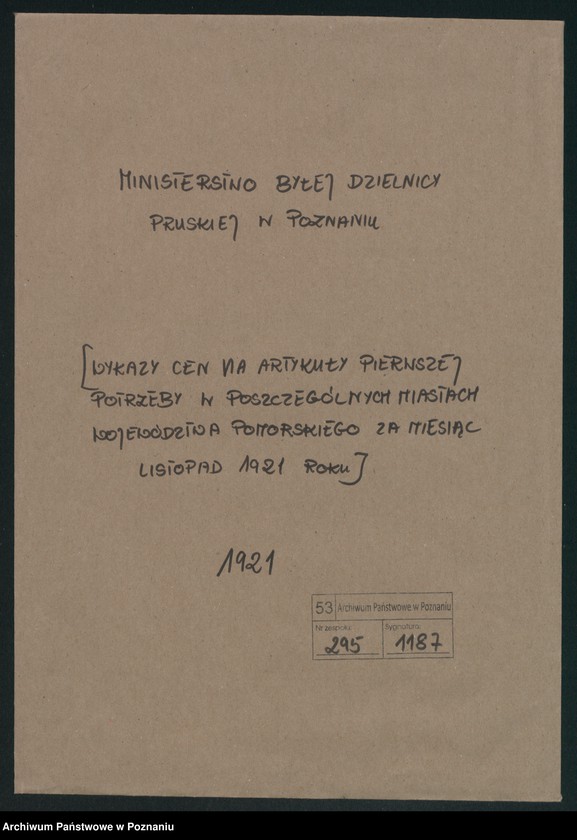 Obraz 2 z jednostki "[Wykazy cen rynkowych na artykuły spożywcze w poszczególnych miastach Województwa Pomorskiego za miesiąc listopad 1921 roku]"