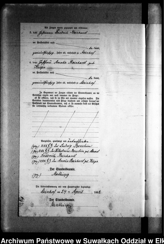 image.from.unit.number "Heiraths-Neben-Register des Preussischen Standes-Amtes Gr. Strengeln Kreis Angerburg"