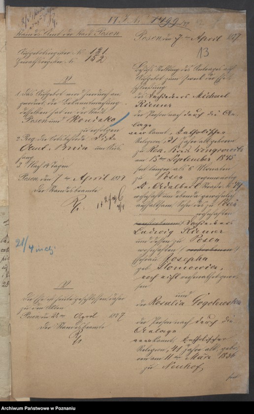 Obraz 15 z jednostki "Die von den Verlobten beigebrachten Urkunden zur Eheschliessung pro 1877"