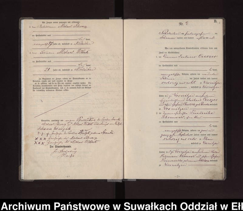 Obraz 6 z jednostki "Heiraths-Haupt-Register des Königlichen Preussischen Standes-Amtes /Stadt/ Nikolaiken Kreis Sensburg für das Jahr 1887 Nikolaiken Kreis Sensburg für das Jahr 1888"