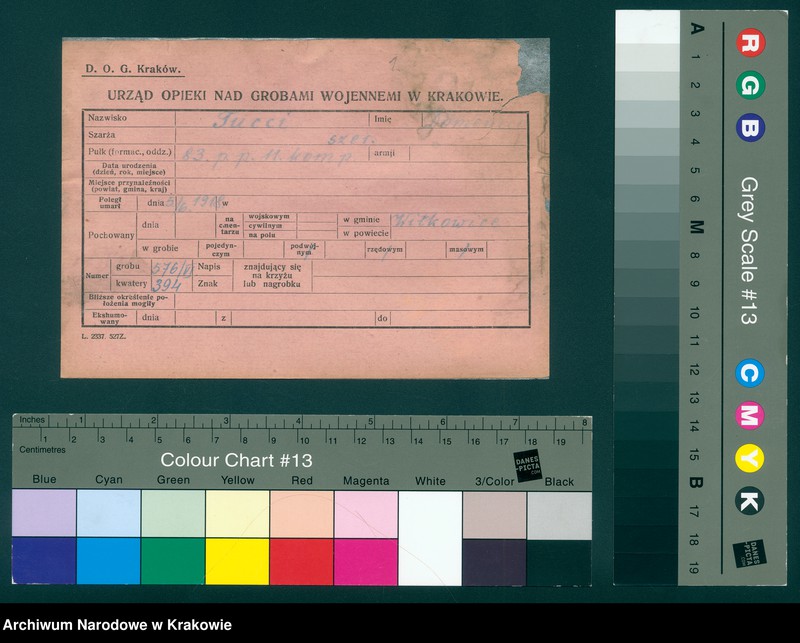 image.from.unit.number "Karty ewidencyjne zmarłych Włochów na terenie powiatów Zabrek, Cernovir, Witkowitz (Czechy)."