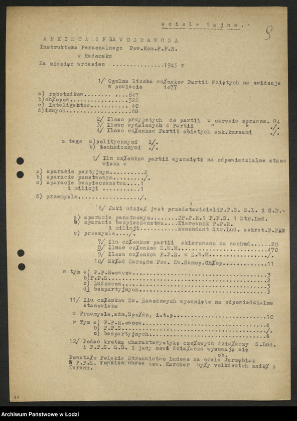 Obraz 10 z jednostki "Ankiety sprawozdawcze instruktora Komitetu Powiatowego Radomsko [z załącznikami]"