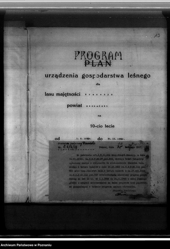 Obraz 17 z jednostki "Program urządzenia gospodarstwa leśnego dla lasu majętności Wronczyn-Pomarzanowice powiat poznański 1936-1946"