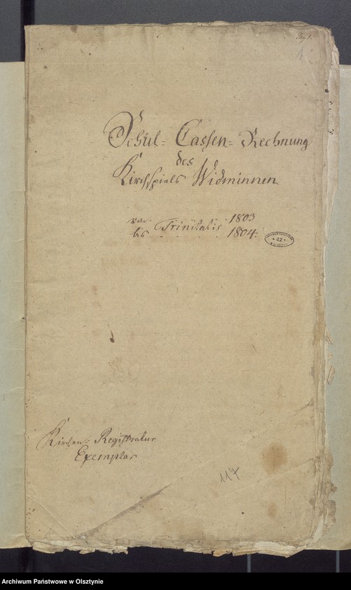image.from.unit.number "Schul-Cassen Rechnung des Kirchspiels Widminnen"